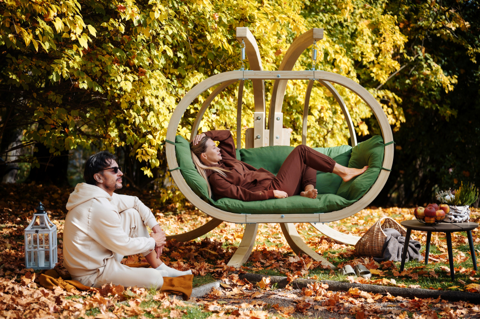 CALLISTO Fotel wiszący dwuosobowy na ogród drewniany zielony zielony - zdjęcie 1