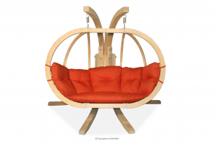 CALLISTO, https://konsimo.pl/kolekcja/callisto/ Wiszący fotel ogrodowy drewniany dwuosobowy czerwony czerwony - zdjęcie