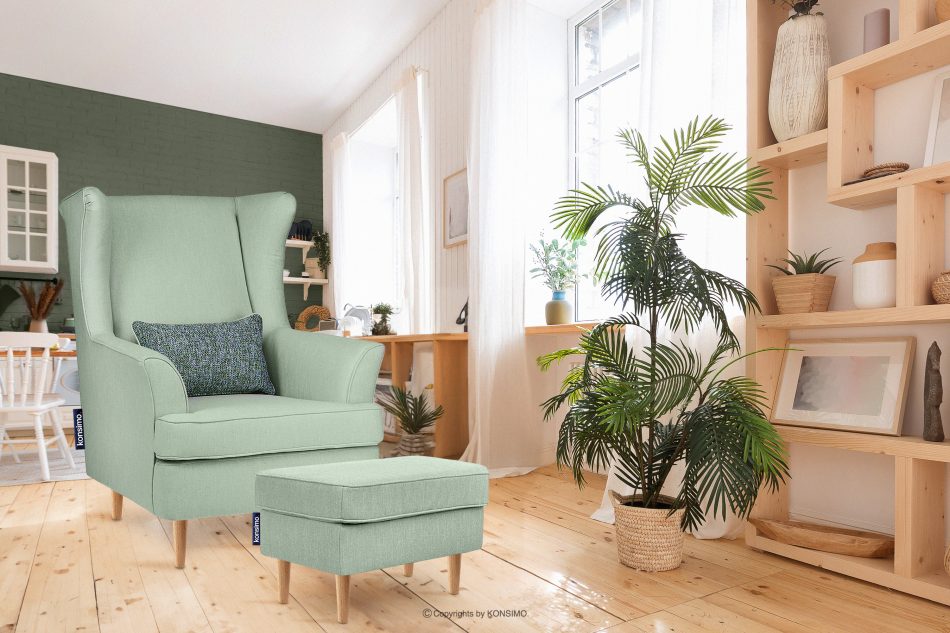STRALIS Skandynawski fotel zielony na nóżkach miętowy - zdjęcie 11