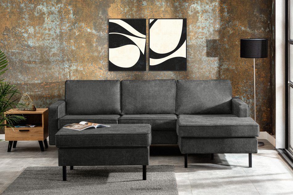 INVIA Narożnik w stylu loft prawy z otomaną ciemny szary ciemny szary - zdjęcie 1