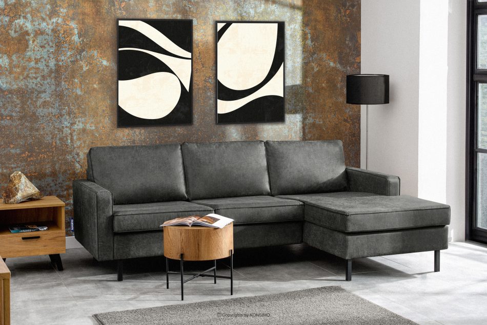 INVIA Narożnik w stylu loft prawy z otomaną ciemny szary ciemny szary - zdjęcie 19