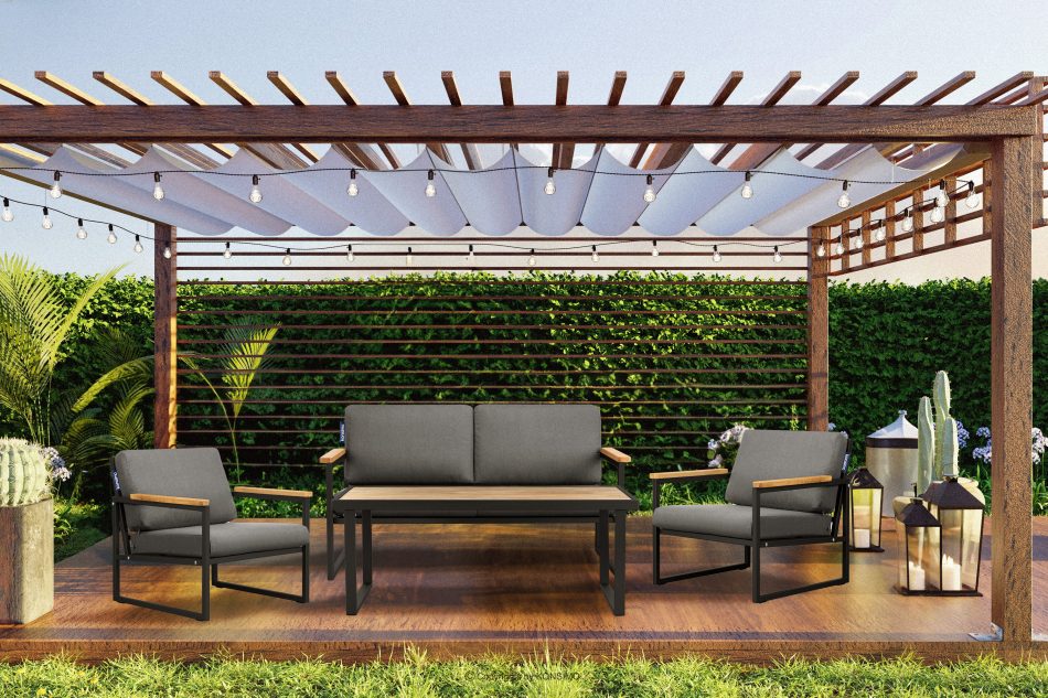 TRIBO Zestaw ogrodowy ze stali w stylu loft na 4 osoby czarny/szary - zdjęcie 21