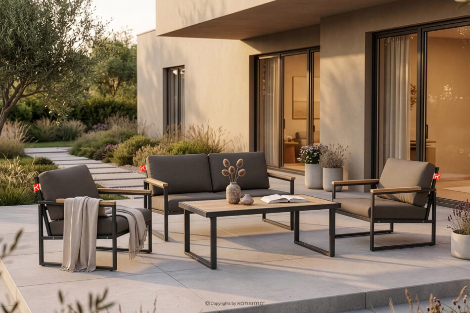 TRIBO Zestaw ogrodowy ze stali w stylu industrialnym antracytowy na 4 osoby antracytowy/beżowy - zdjęcie 1