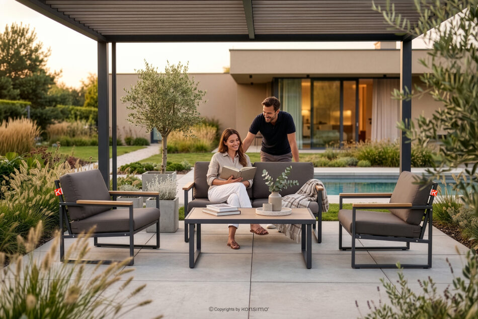 TRIBO Zestaw ogrodowy ze stali w stylu industrialnym antracytowy na 4 osoby antracytowy/beżowy - zdjęcie 22