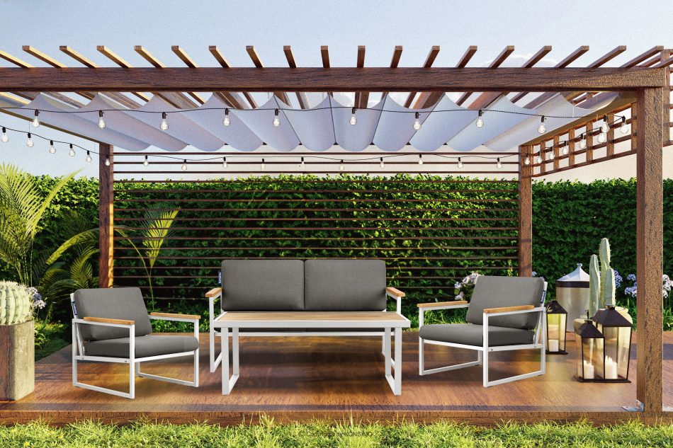TRIBO Zestaw ogrodowy ze stali w stylu loft biały na 4 osoby biały/szary - zdjęcie 21