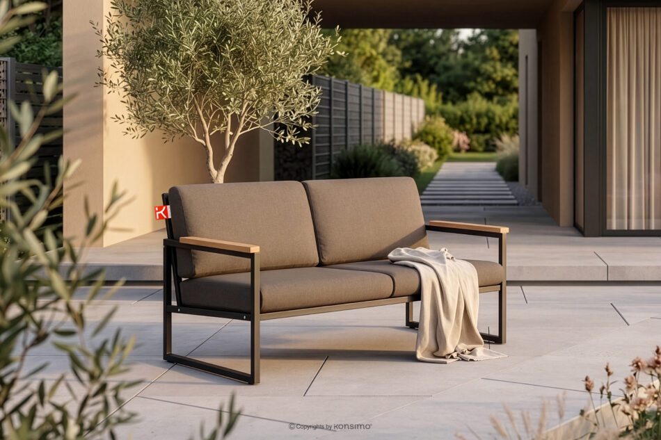 TRIBO Sofa ogrodowa 2 w stylu industrialnym ze stali czarny/beżowy - zdjęcie 1