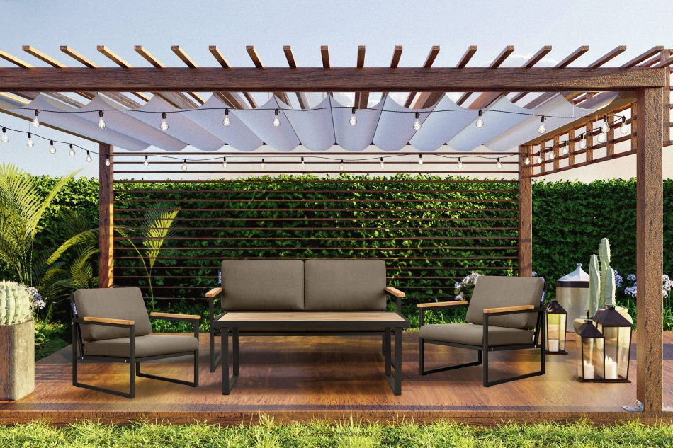 TRIBO Sofa ogrodowa 2 w stylu industrialnym ze stali czarny/beżowy - zdjęcie 10