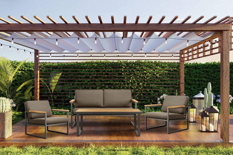 TRIBO Sofa ogrodowa dwuosobowa w stylu industrialnym ze stali antracyt antracytowy/beżowy - zdjęcie 12