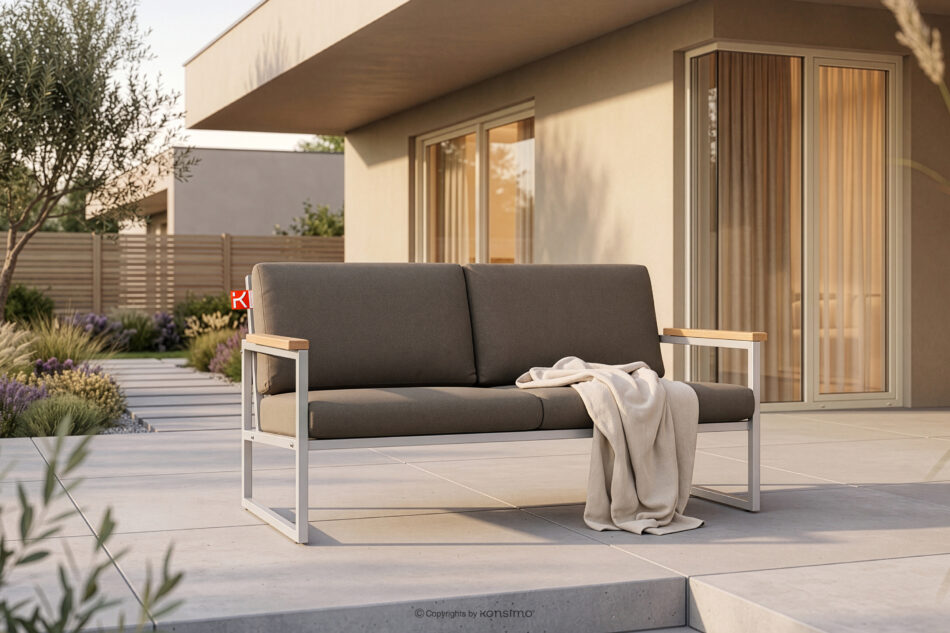 TRIBO Biała sofa ogrodowa dwuosobowa w stylu loft ze stali biały/beżowy - zdjęcie 1