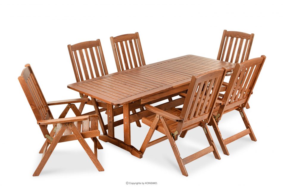 ALCES Zestaw stół z krzesłami z drewna litego sosnowego na 6 osób brązowy - zdjęcie 0