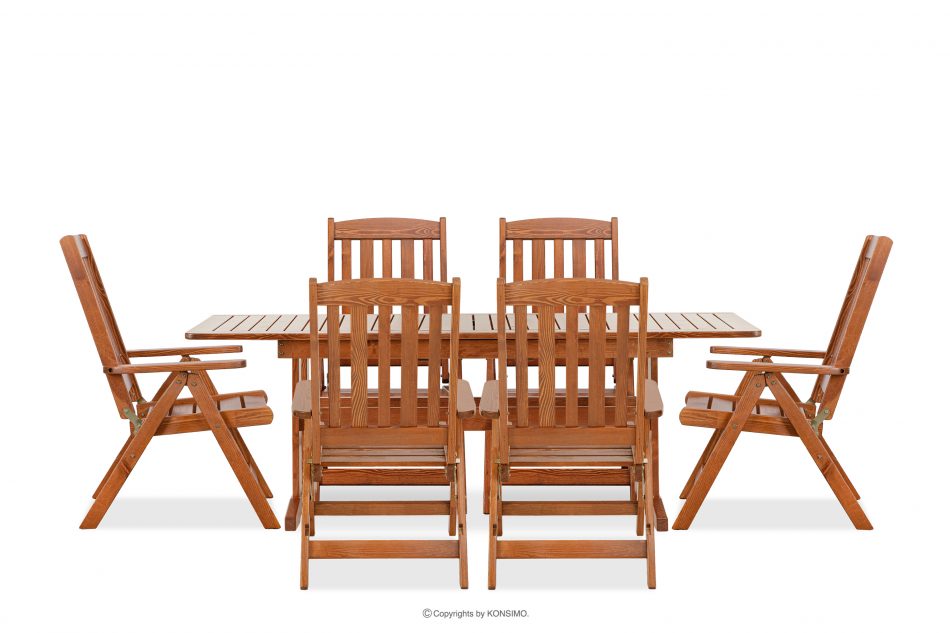 ALCES Zestaw stół z krzesłami z drewna litego sosnowego na 6 osób brązowy - zdjęcie 2