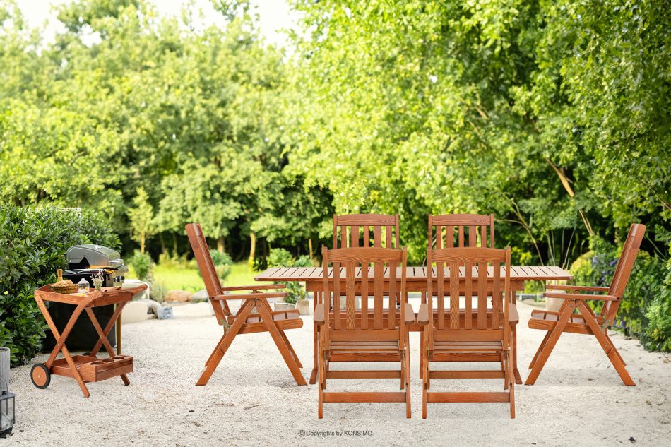 ALCES Zestaw stół z krzesłami z drewna litego sosnowego na 6 osób brązowy - zdjęcie 22