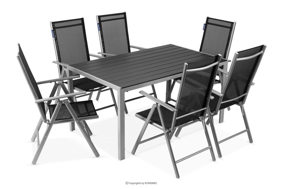 EPIGE Zestaw mebli ogrodowych stół z krzesłami na 6 osób czarny/szary - zdjęcie 0