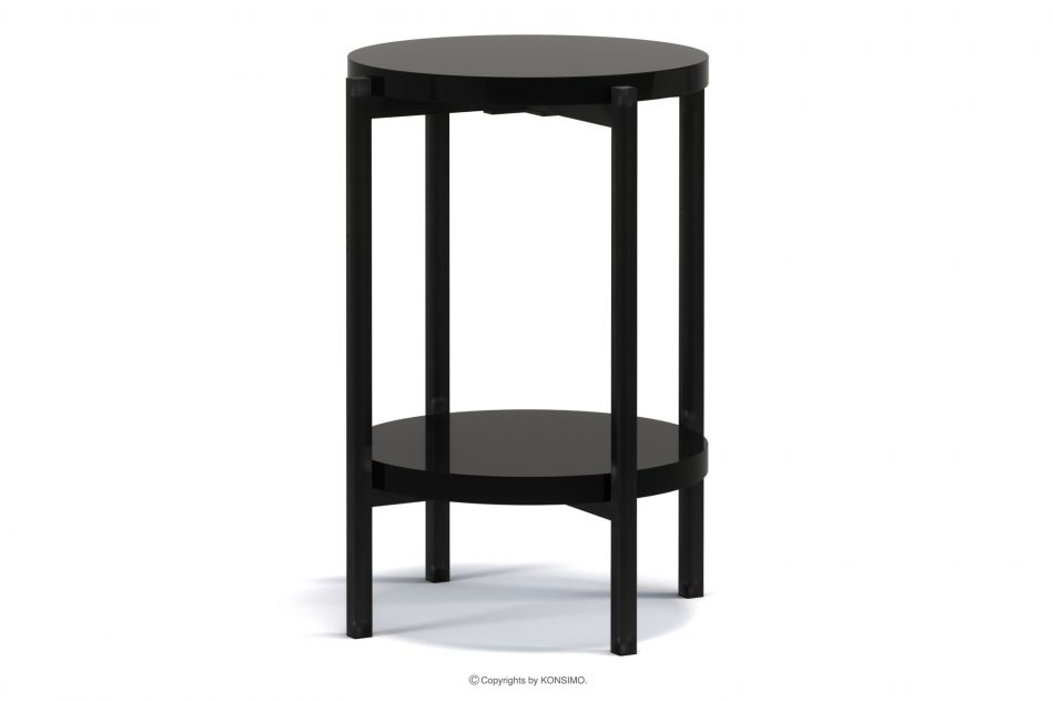 GERIS Wysoki stolik z półką w stylu loft czarny połysk czarny połysk - zdjęcie 0