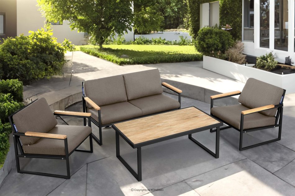 TRIBO Sofa ogrodowa 2 w stylu industrialnym ze stali czarny/beżowy - zdjęcie 1