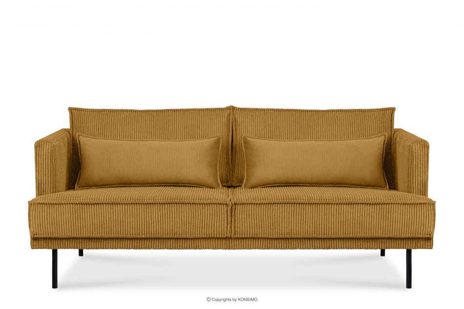 GANZO Sofa 3 osobowa w tkaninie sztruks z poduszkami welur żółty żółty - zdjęcie 0