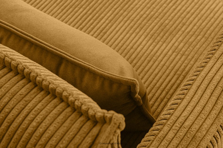 GANZO Sofa 3 osobowa w tkaninie sztruks z poduszkami welur żółty żółty - zdjęcie 4