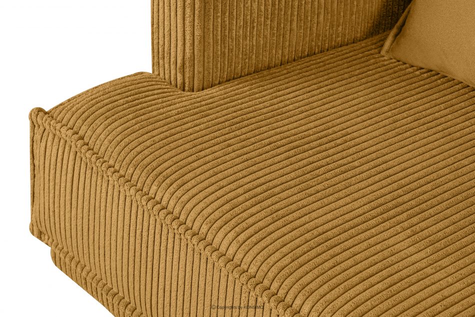 GANZO Sofa 3 osobowa w tkaninie sztruks z poduszkami welur żółty żółty - zdjęcie 6