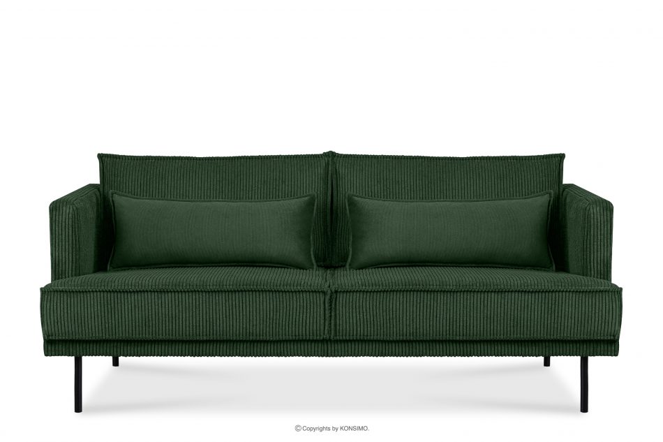 GANZO Sofa 3 osobowa w tkaninie sztruks z poduszkami welur ciemny zielony ciemny zielony - zdjęcie 0