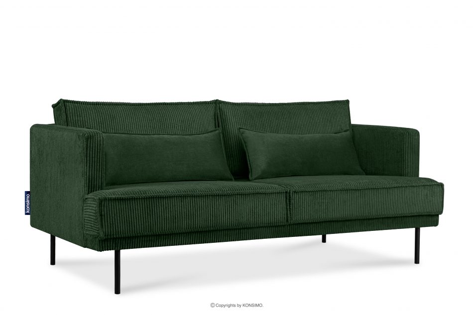 GANZO Sofa 3 osobowa w tkaninie sztruks z poduszkami welur ciemny zielony ciemny zielony - zdjęcie 2