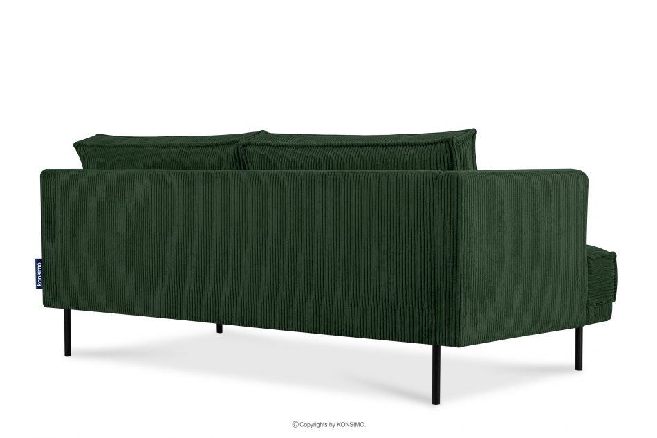 GANZO Sofa 3 osobowa w tkaninie sztruks z poduszkami welur ciemny zielony ciemny zielony - zdjęcie 3