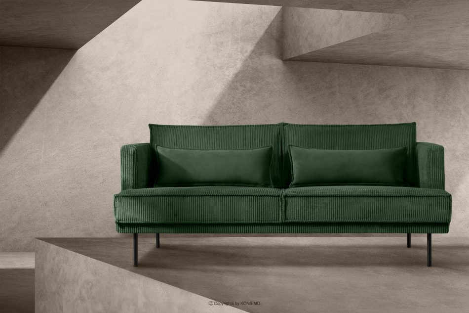 GANZO Sofa 3 osobowa w tkaninie sztruks z poduszkami welur ciemny zielony ciemny zielony - zdjęcie 1