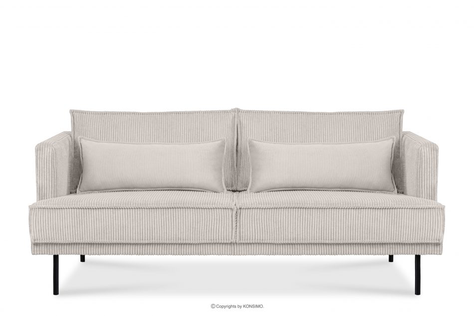 GANZO Sofa 3 osobowa w tkaninie sztruks z poduszkami welur kremowy kremowy - zdjęcie 0