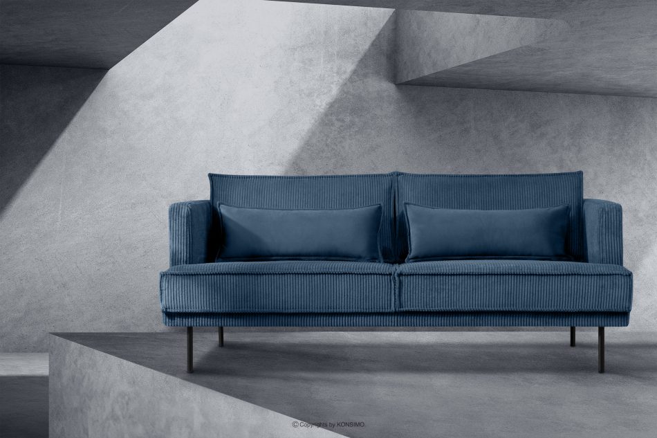 GANZO Sofa 3 osobowa w tkaninie sztruks z poduszkami welur granatowy granatowy - zdjęcie 1