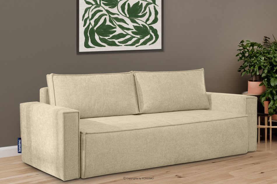 NAPI II Sofa 3 z funkcją spania w tkaninie plecionej ciemny kremowy ciemny kremowy - zdjęcie 1