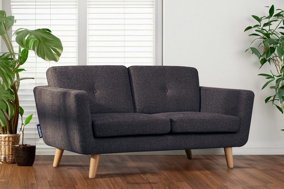 TAGIO II Skandynawska sofa 2 osobowa z pikowaniem w tkaninie plecionej granatowy/brązowy granatowy/brązowy - zdjęcie 10