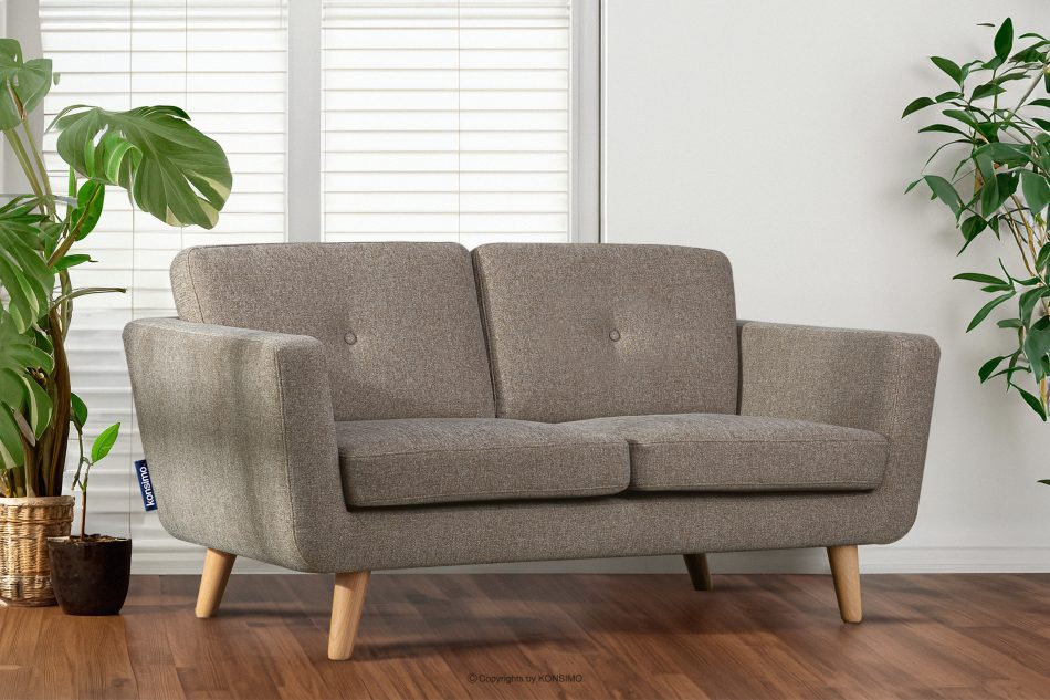TAGIO II Skandynawska sofa 2 osobowa z pikowaniem w tkaninie plecionej jasny brązowy jasny brązowy - zdjęcie 10