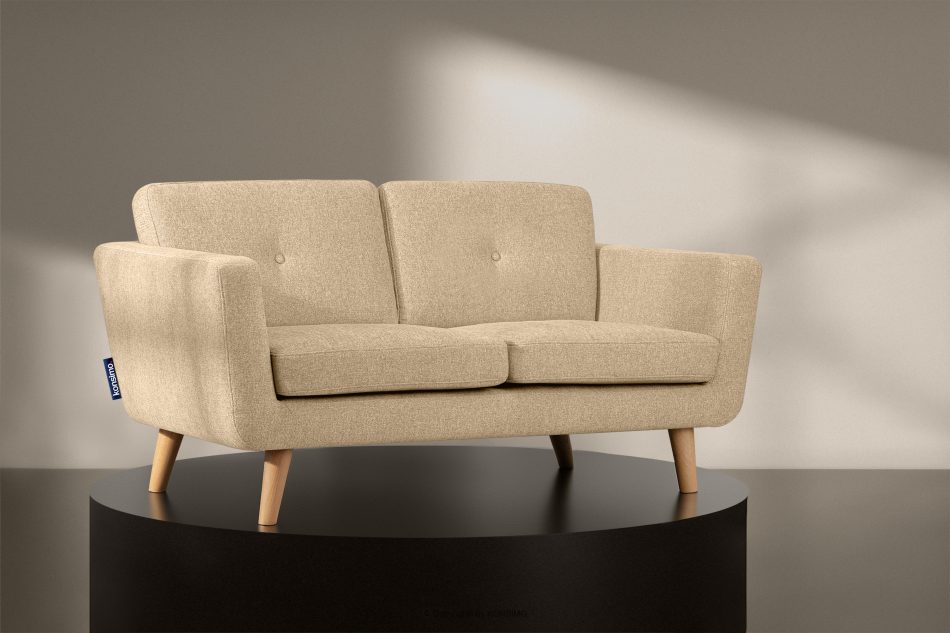 TAGIO II Skandynawska sofa 2 osobowa z pikowaniem w tkaninie plecionej kremowy kremowy - zdjęcie 1
