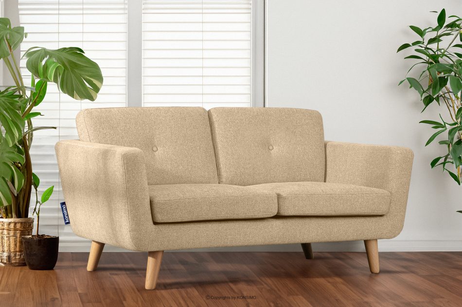 TAGIO II Skandynawska sofa 2 osobowa z pikowaniem w tkaninie plecionej kremowy kremowy - zdjęcie 10