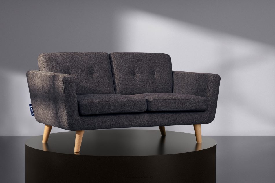 TAGIO II Skandynawska sofa dwuosobowa z pikowaniem w tkaninie plecionej granatowy/brązowy granatowy/brązowy - zdjęcie 1