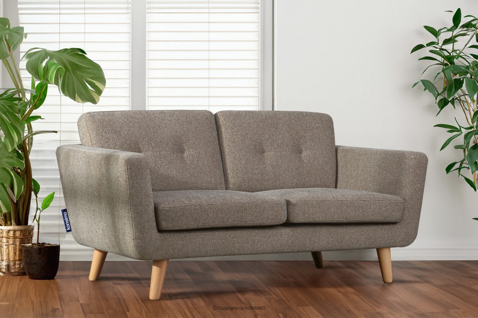 TAGIO II Skandynawska sofa dwuosobowa z pikowaniem w tkaninie plecionej jasny brązowy jasny brązowy - zdjęcie 10