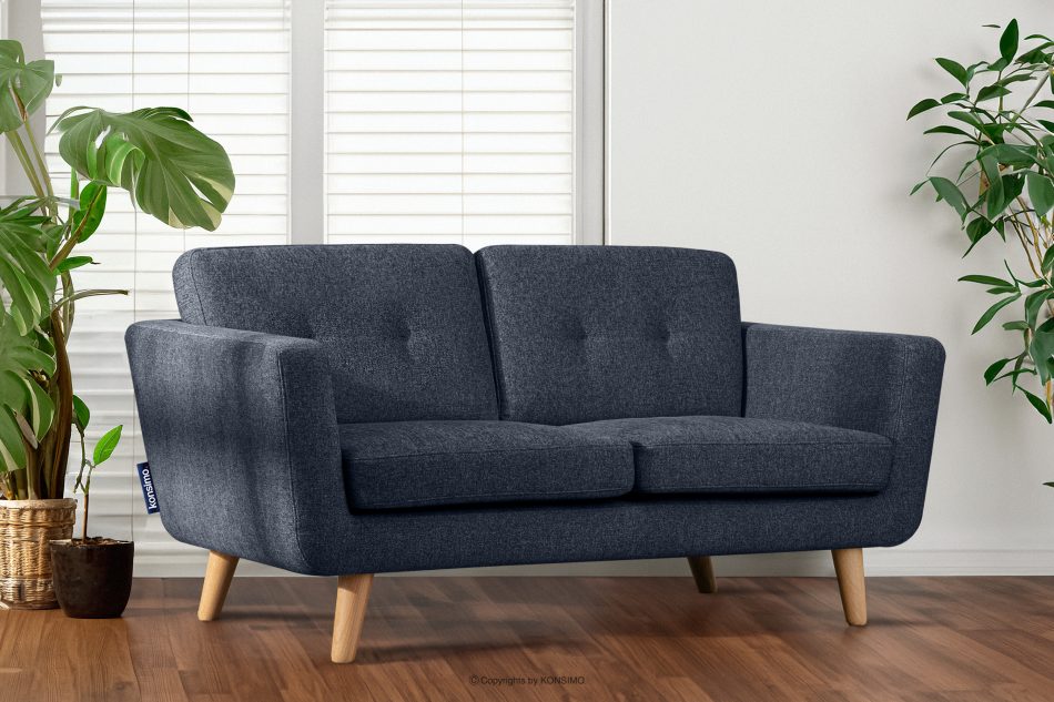 TAGIO II Skandynawska sofa dwuosobowa z pikowaniem w tkaninie plecionej granatowy granatowy - zdjęcie 10