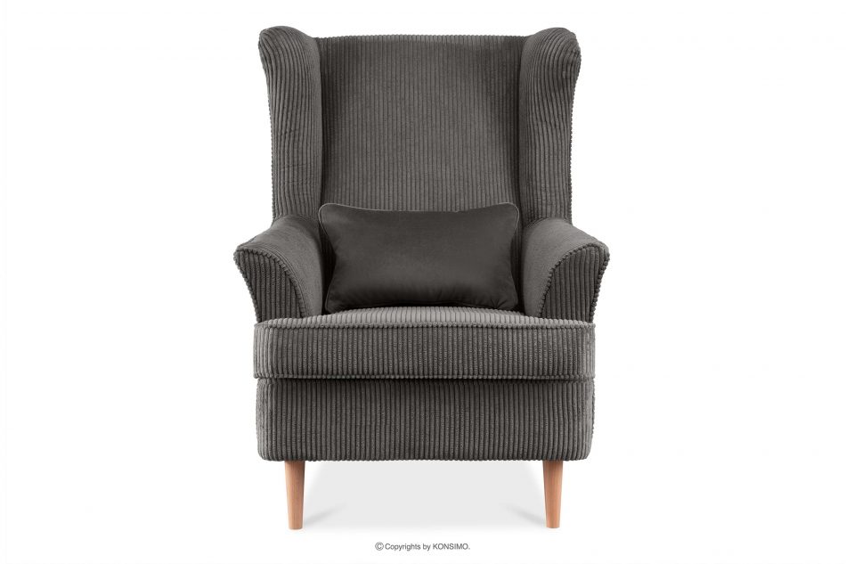 STRALIS Fotel uszak w tkaninie sztruks z poduszką welur stalowy stalowy - zdjęcie 0