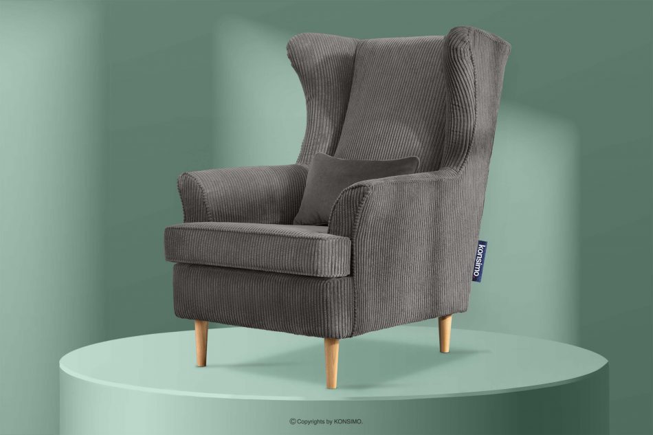 STRALIS Fotel uszak w tkaninie sztruks z poduszką welur stalowy stalowy - zdjęcie 8