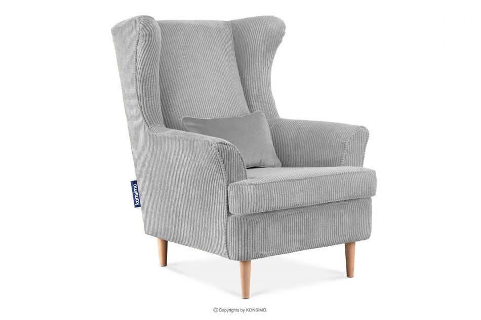 STRALIS Fotel uszak w tkaninie sztruks z poduszką welur siwy siwy - zdjęcie 2