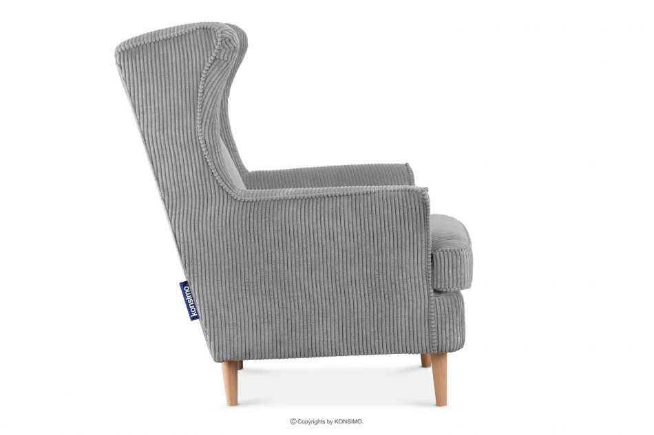 STRALIS Fotel uszak w tkaninie sztruks z poduszką welur siwy siwy - zdjęcie 3