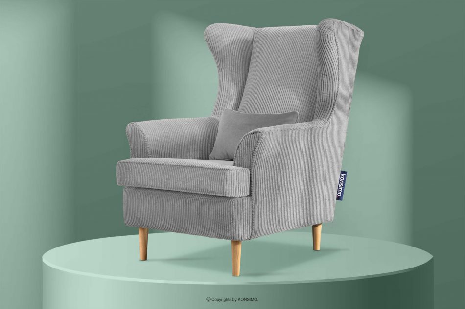 STRALIS Fotel uszak w tkaninie sztruks z poduszką welur siwy siwy - zdjęcie 8