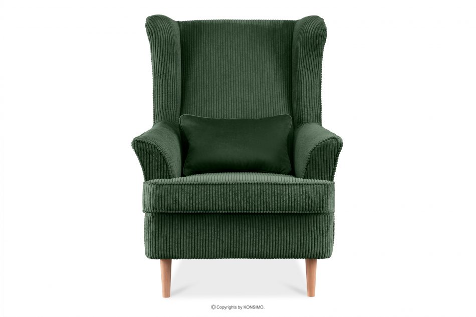 STRALIS Fotel uszak w tkaninie sztruks z poduszką welur ciemny zielony ciemny zielony - zdjęcie 0