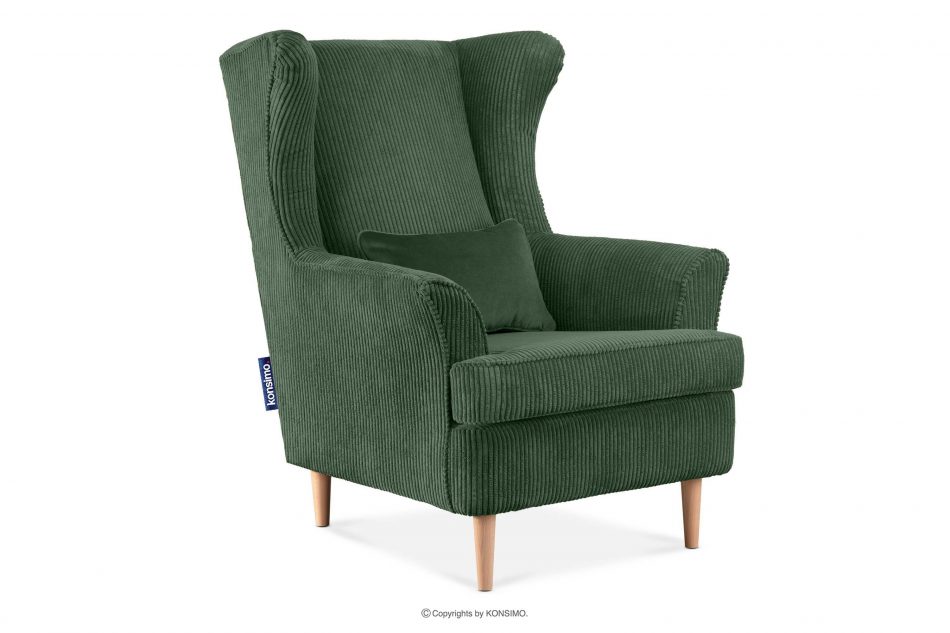 STRALIS Fotel uszak w tkaninie sztruks z poduszką welur ciemny zielony ciemny zielony - zdjęcie 2