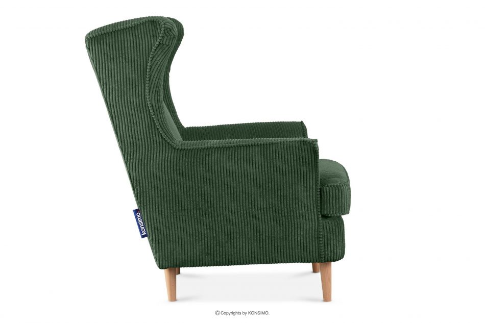 STRALIS Fotel uszak w tkaninie sztruks z poduszką welur ciemny zielony ciemny zielony - zdjęcie 3
