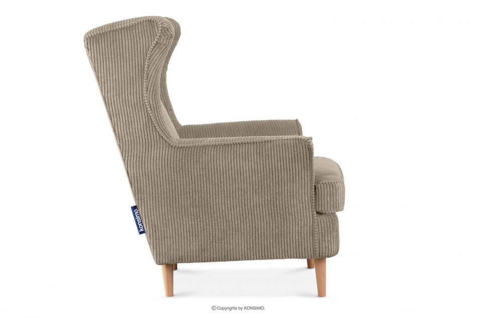 STRALIS Fotel uszak w tkaninie sztruks z poduszką welur szarobeżowy szarobeżowy - zdjęcie 3