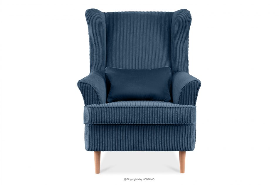 STRALIS Fotel uszak w tkaninie sztruks z poduszką welur ciemny niebieski ciemny niebieski - zdjęcie 0