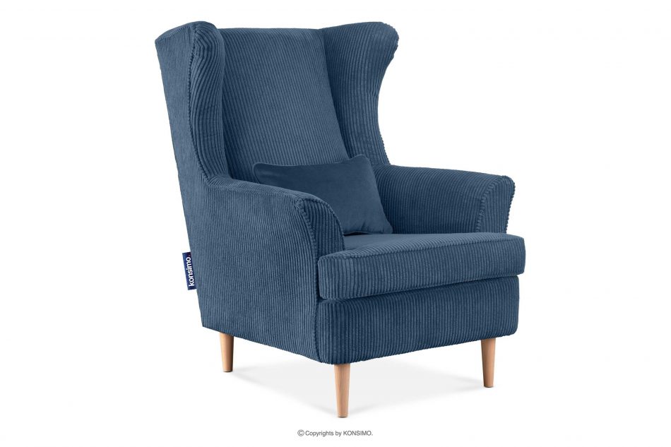 STRALIS Fotel uszak w tkaninie sztruks z poduszką welur ciemny niebieski ciemny niebieski - zdjęcie 2