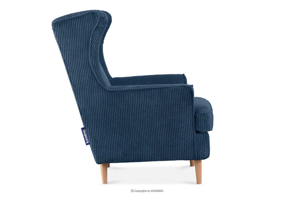 STRALIS Fotel uszak w tkaninie sztruks z poduszką welur ciemny niebieski ciemny niebieski - zdjęcie 3