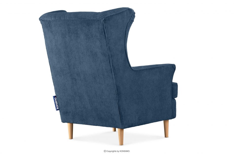 STRALIS Fotel uszak w tkaninie sztruks z poduszką welur ciemny niebieski ciemny niebieski - zdjęcie 4