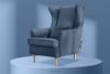 STRALIS Fotel uszak w tkaninie sztruks z poduszką welur ciemny niebieski ciemny niebieski - zdjęcie 9